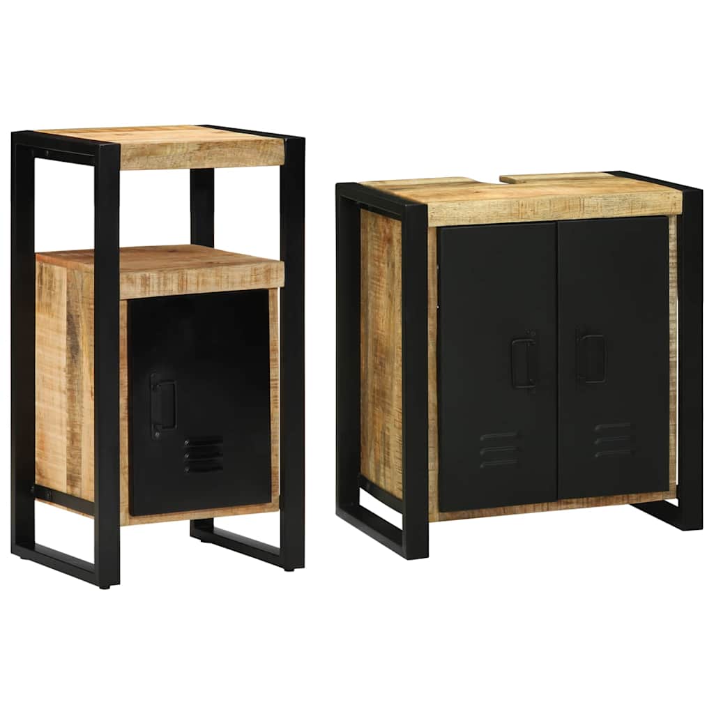 Badeværelsesmøbel Sæt 2 Pcs Brun 55 X 35 X 60 Cm Rå Mango Træ - Hovedbillede