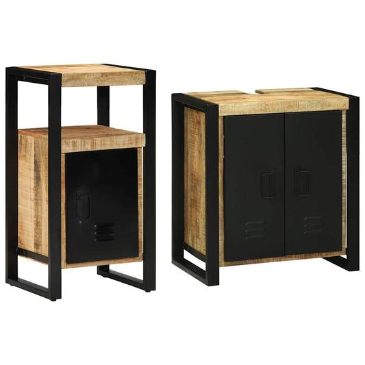Badeværelsesmøbel Sæt 2 Pcs Brun 55 X 35 X 60 Cm Rå Mango Træ - Hovedbillede
