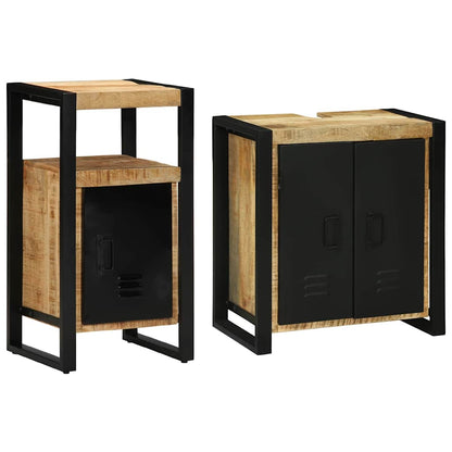 Badeværelsesmøbel Sæt 2 Pcs Brun 55 X 35 X 60 Cm Rå Mango Træ - Billede 2