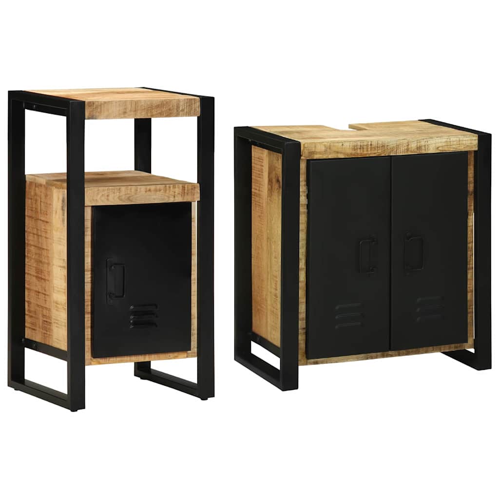 Badeværelsesmøbel Sæt 2 Pcs Brun 55 X 35 X 60 Cm Rå Mango Træ - Billede 3