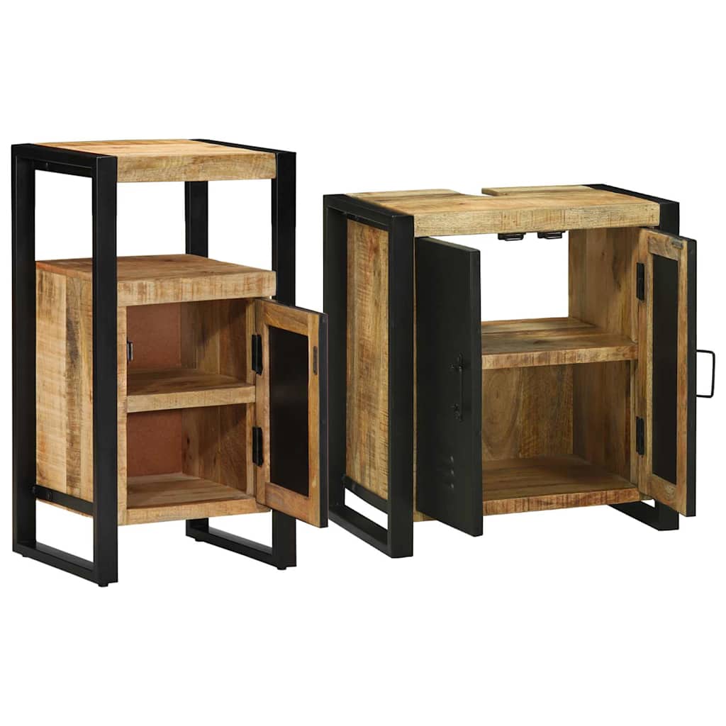 Badeværelsesmøbel Sæt 2 Pcs Brun 55 X 35 X 60 Cm Rå Mango Træ - Billede 4