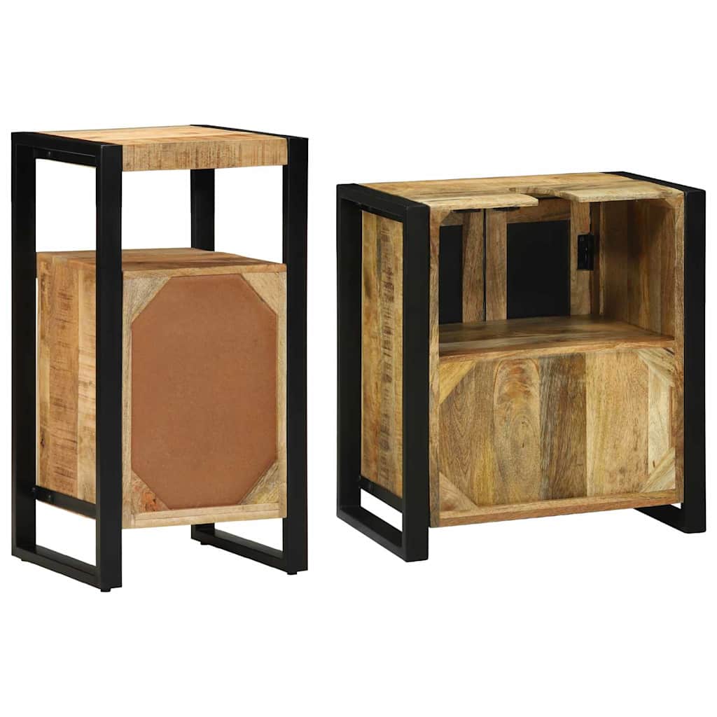 Badeværelsesmøbel Sæt 2 Pcs Brun 55 X 35 X 60 Cm Rå Mango Træ - Billede 8