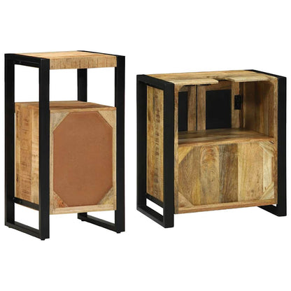 Badeværelsesmøbel Sæt 2 Pcs Brun 55 X 35 X 60 Cm Rå Mango Træ - Billede 8