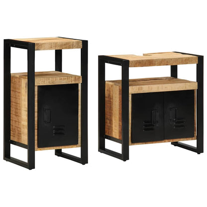 Badeværelsesmøbel Sæt 2 Pcs Brun 55 X 35 X 60 Cm Rå Mango Træ - Hovedbillede