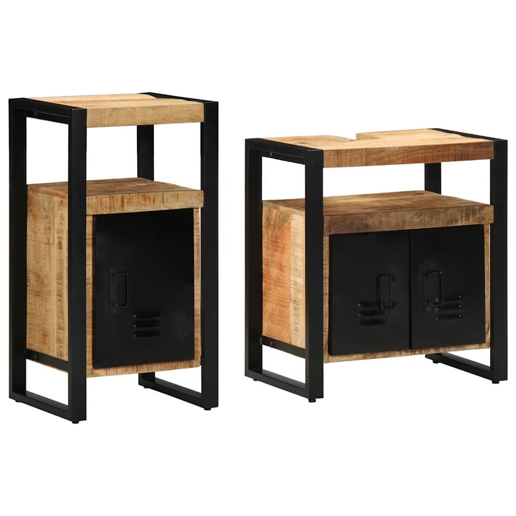 Badeværelsesmøbel Sæt 2 Pcs Brun 55 X 35 X 60 Cm Rå Mango Træ - Billede 2