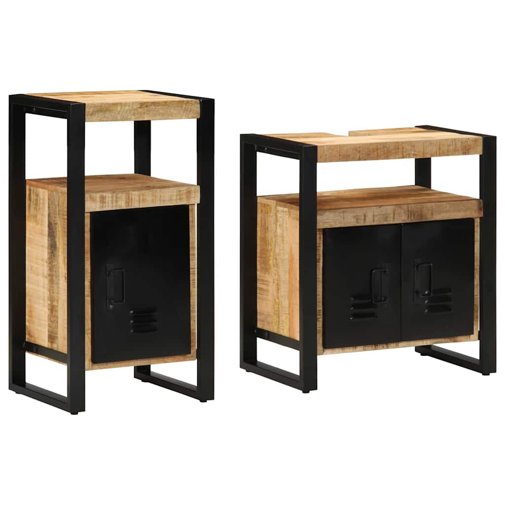 Badeværelsesmøbel Sæt 2 Pcs Brun 55 X 35 X 60 Cm Rå Mango Træ - Billede 3
