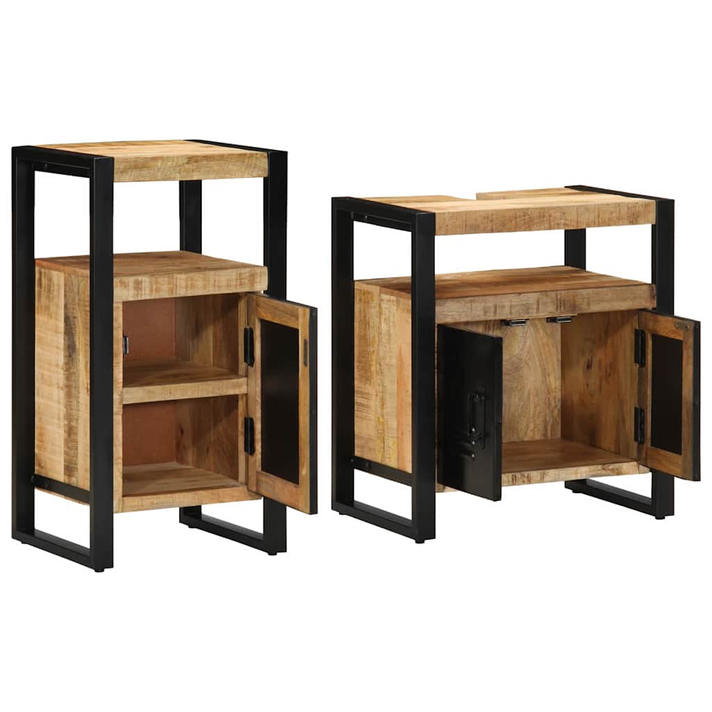 Badeværelsesmøbel Sæt 2 Pcs Brun 55 X 35 X 60 Cm Rå Mango Træ - Billede 4