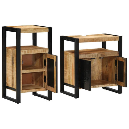 Badeværelsesmøbel Sæt 2 Pcs Brun 55 X 35 X 60 Cm Rå Mango Træ - Billede 4