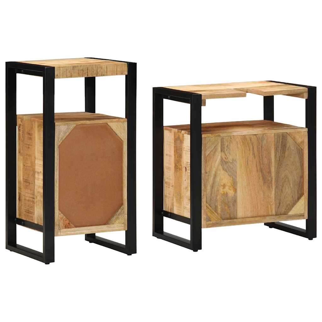 Badeværelsesmøbel Sæt 2 Pcs Brun 55 X 35 X 60 Cm Rå Mango Træ - Billede 8