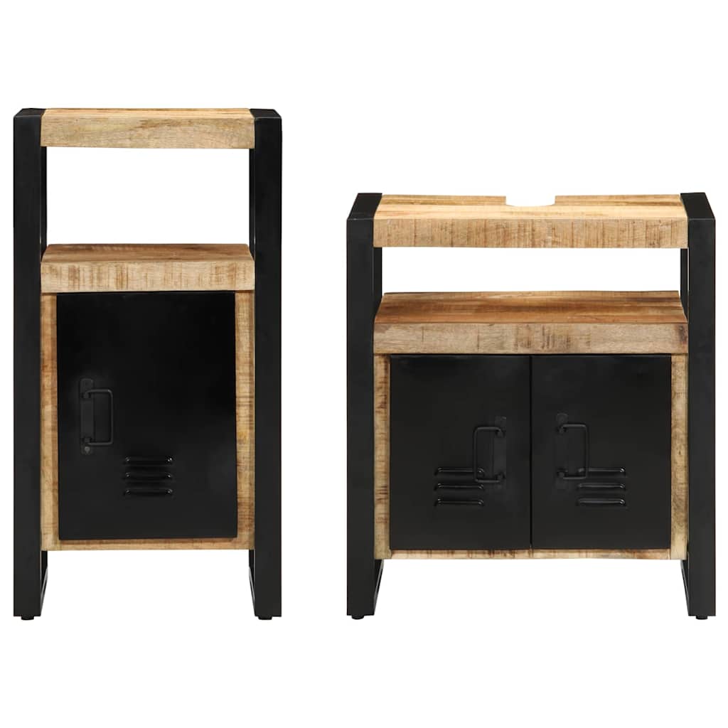 Badeværelsesmøbel Sæt 2 Pcs Brun 55 X 35 X 60 Cm Rå Mango Træ - Billede 7