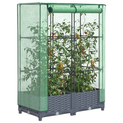 Højbed Med Drivhusovertræk Rattan-Look