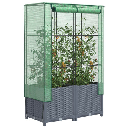 Højbed Med Drivhusovertræk Rattan-Look