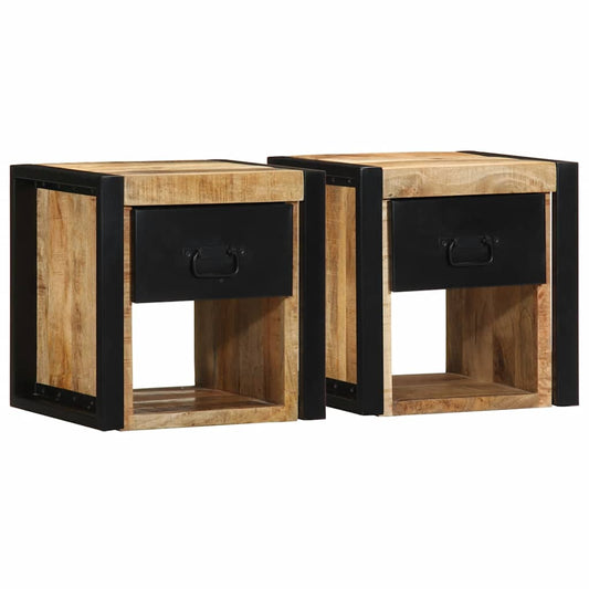 Sengeskabe 2 Stk 40X35X40 Cm Massivt Ru Mangotræ