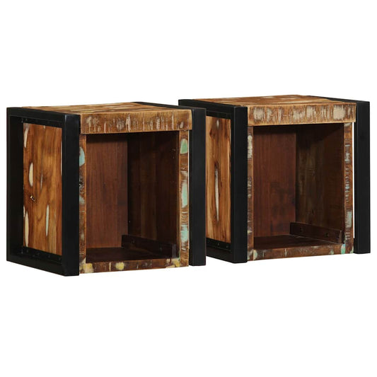 Sengeskabe 2 Stk 40X35X40 Cm Massivt Genbrugstræ Flerfarvet