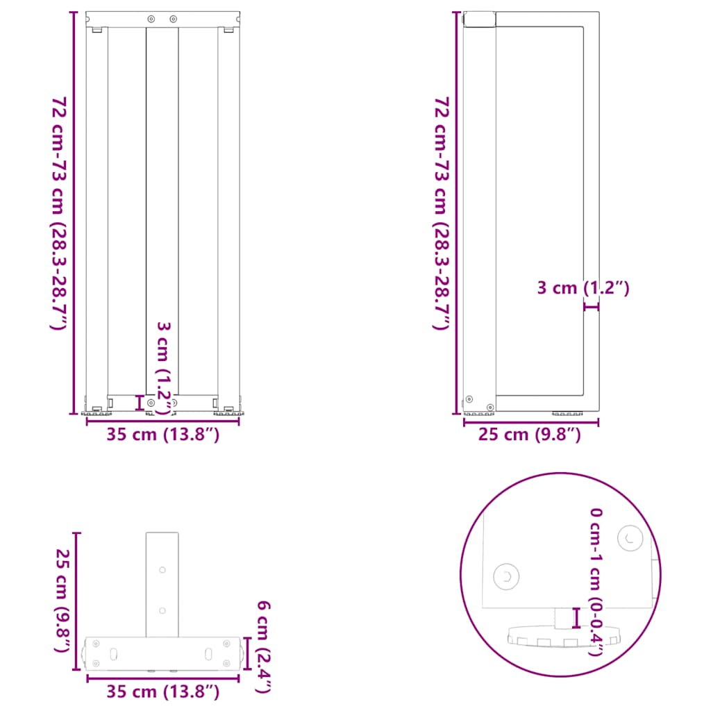 Konsolbordben T-formet 2 Stk. 38x25x(72-73) Stål - Billede 10
