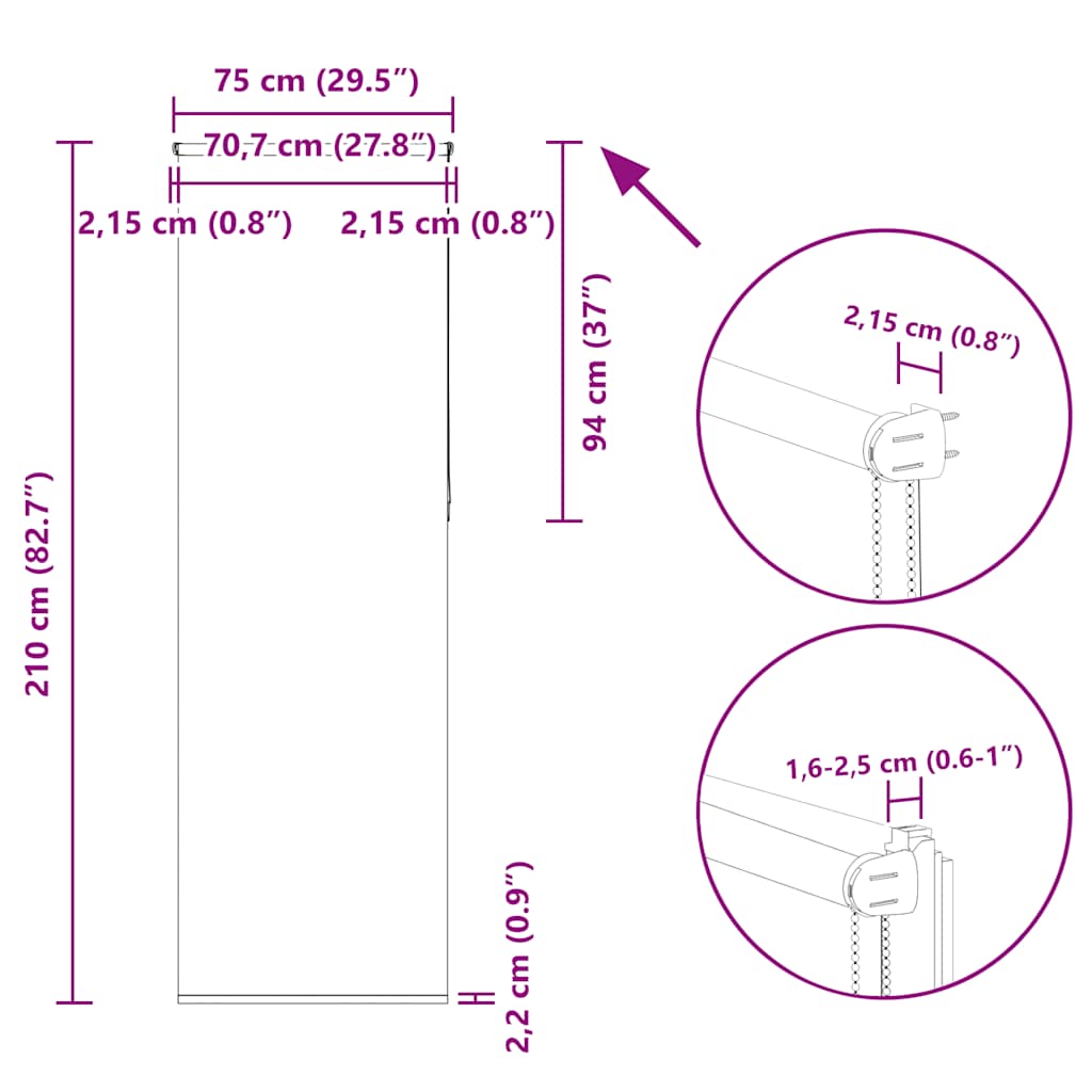 Rullegardin Mørklægning 75x210 Cm Stofbredde 70,7 Cm Polyester - Billede 18