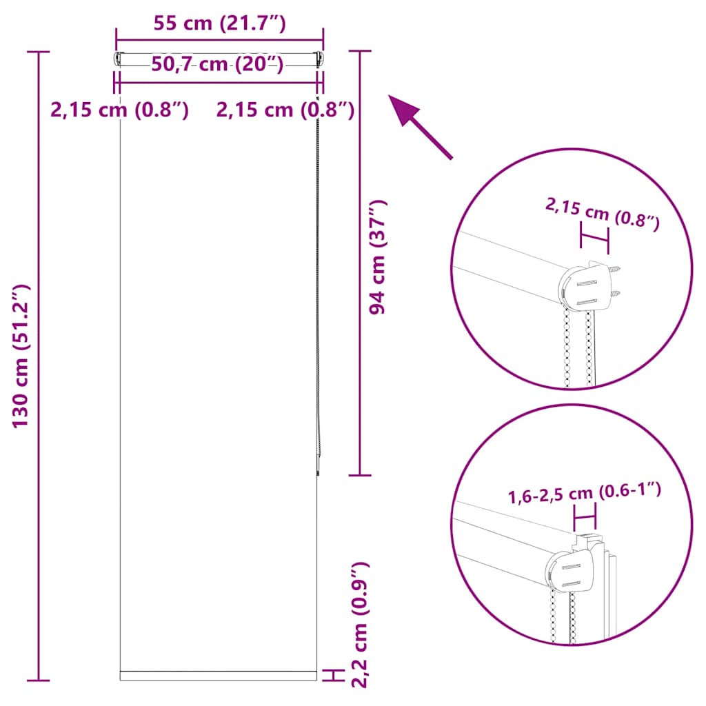 Rullegardin Mørklægning 55x130 Cm Stofbredde 50,7 Cm Polyester - Billede 18
