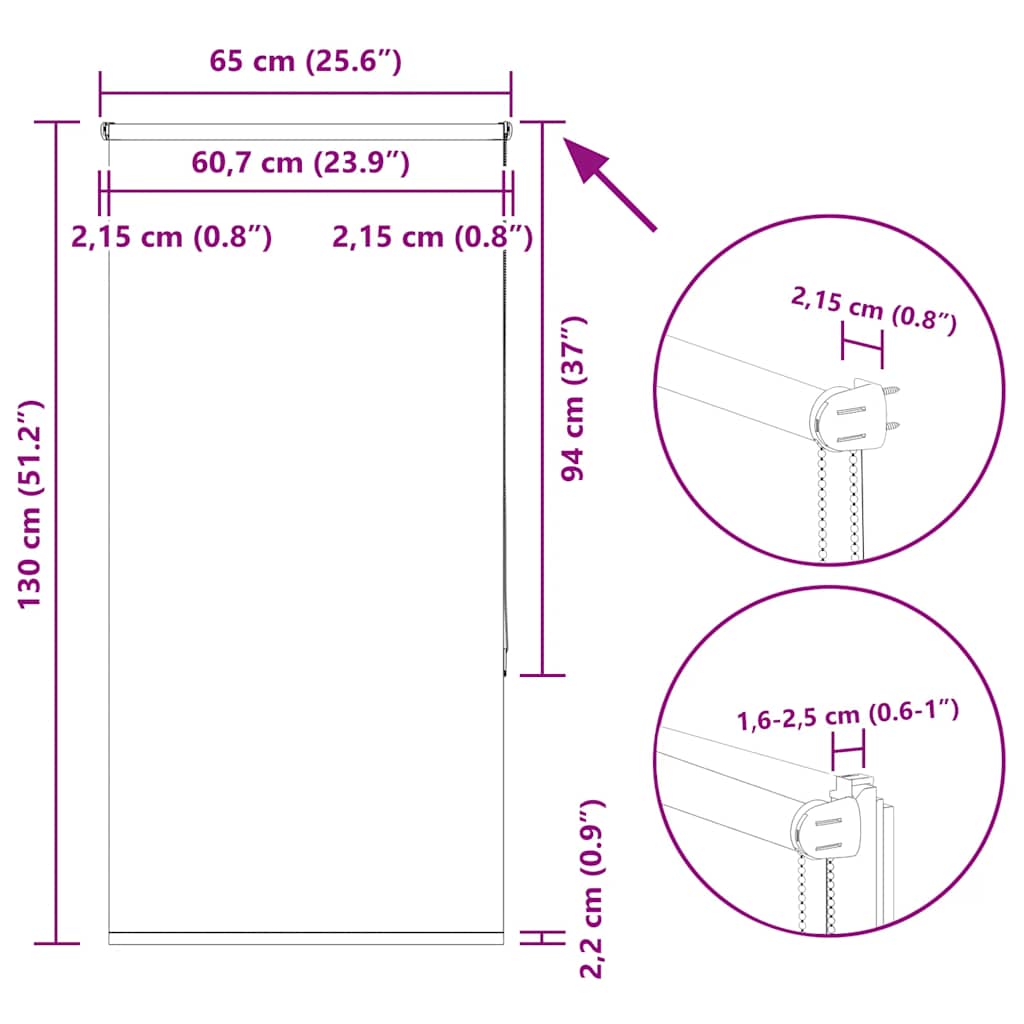 Rullegardin Mørklægning 65x130 Cm Stofbredde 60,7 Cm Polyester - Billede 18