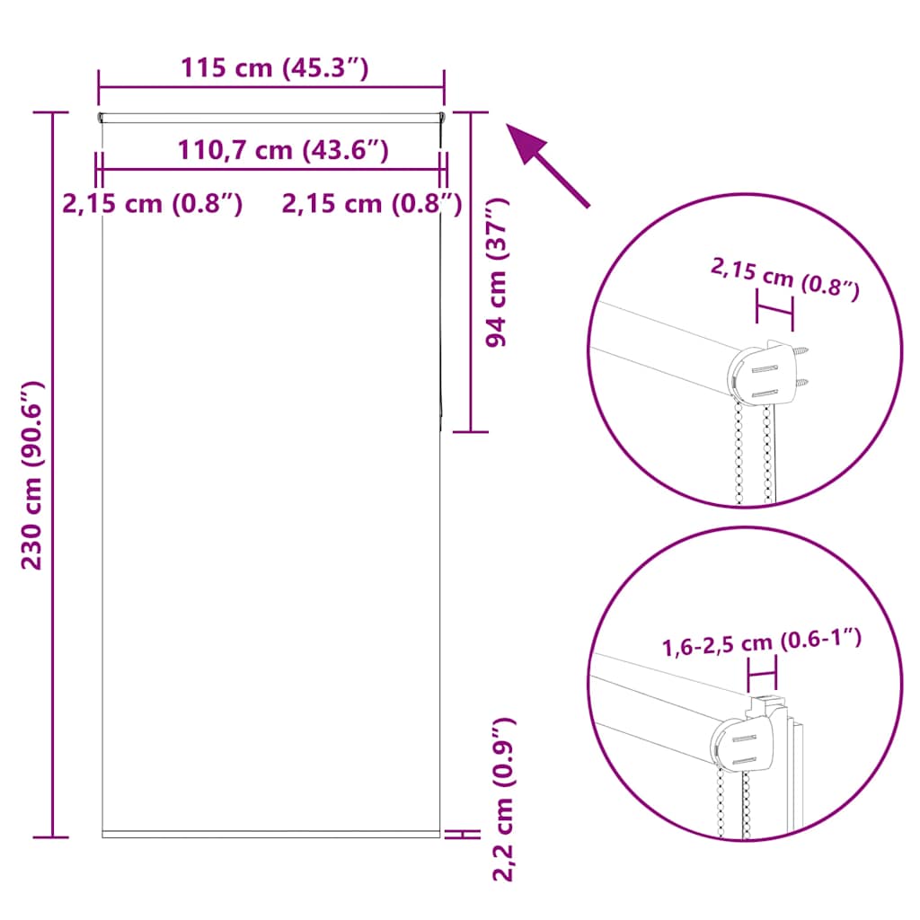 Rullegardin Mørklægning 115x230 Cm Stofbredde 110,7cm Polyester - Billede 18