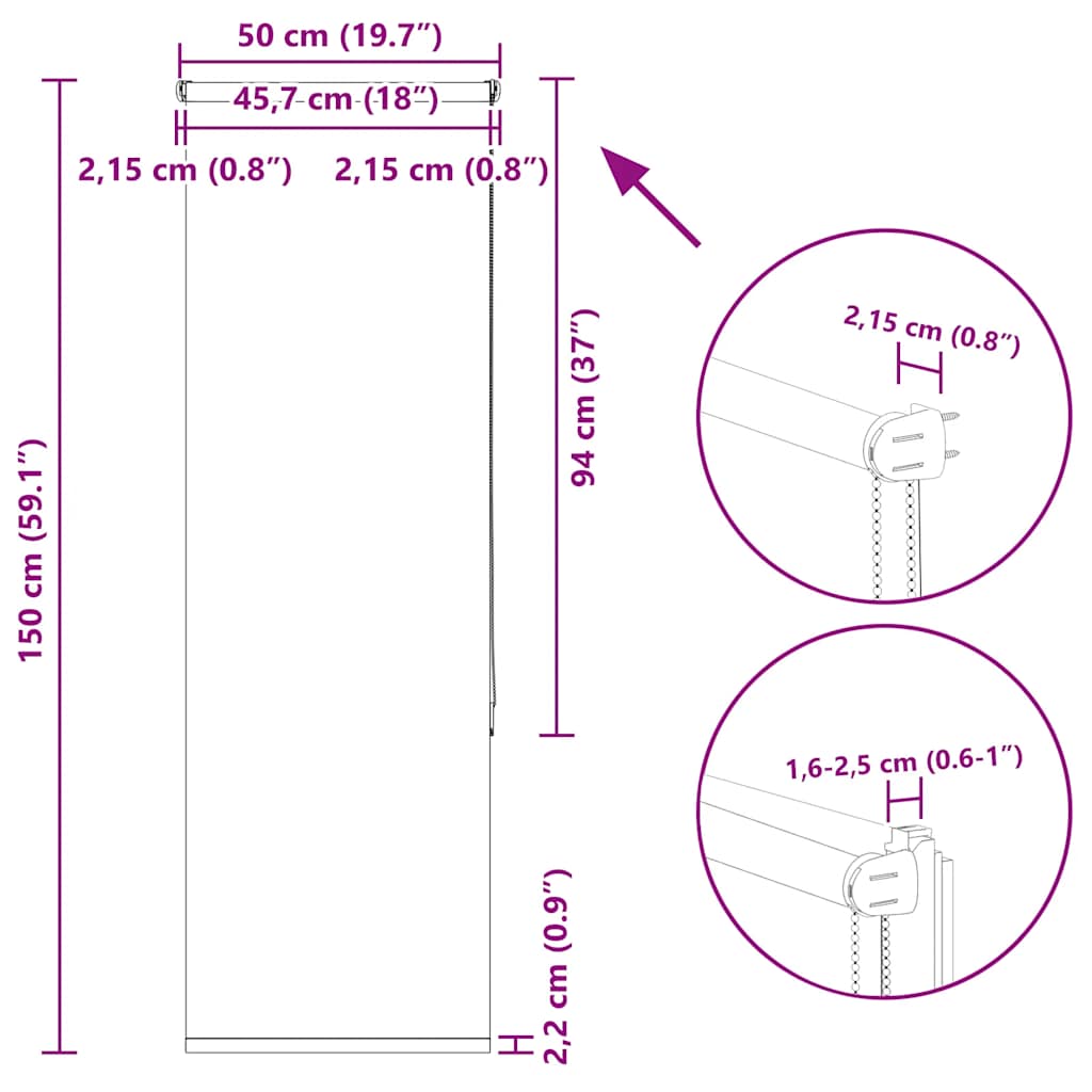 Rullegardin Mørklægning 50x150 Cm Stofbredde 45,7 Cm Polyester - Billede 18