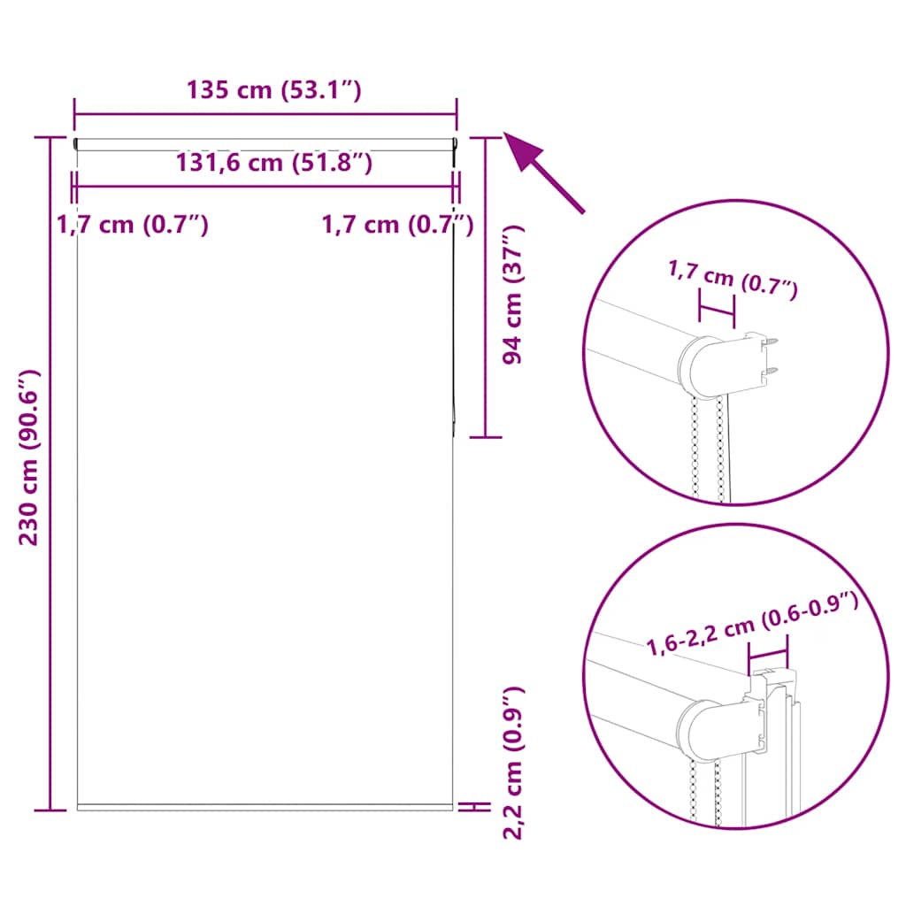 Rullegardin Mørklægning 135x230 Cm Stofbredde 131,6cm Polyester - Billede 18