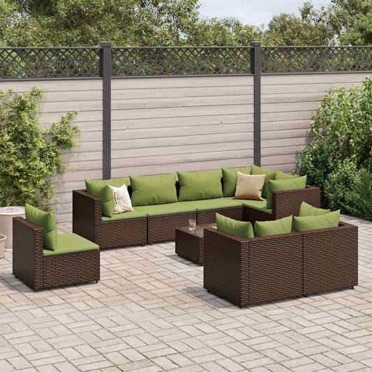 Loungesæt Til Haven 9 Dele Med Hynder Polyrattan Brun