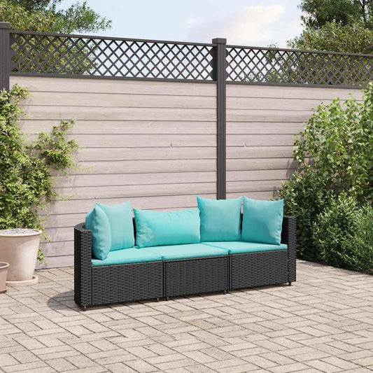 Sofasæt Til Haven 3 Dele Med Hynder Polyrattan Sort