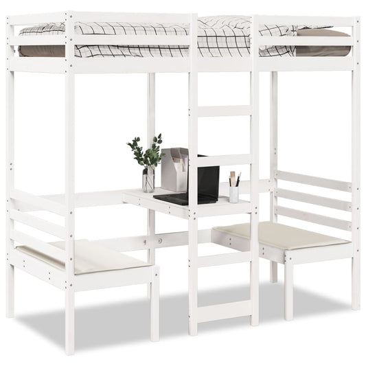 Højseng Med Skrivebord Og Stole 90X190 Cm Massivt Fyrretræ