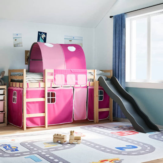 Højseng Med Tunnel Massivt Fyrretræ Pink