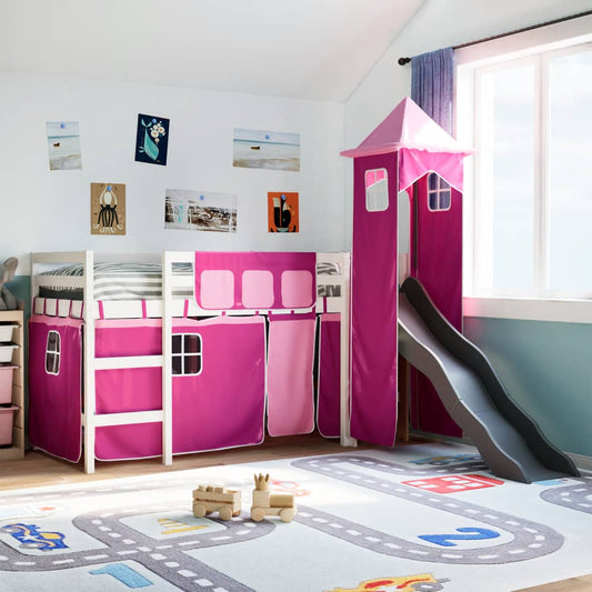 Højseng Med Tårn Massivt Fyrretræ Pink