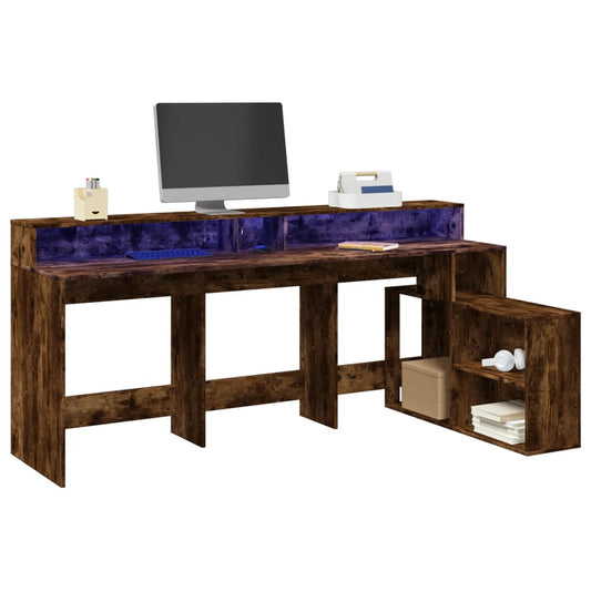 Skrivebord Med Led-Lys 200X104X91 Cm Konstrueret Træ