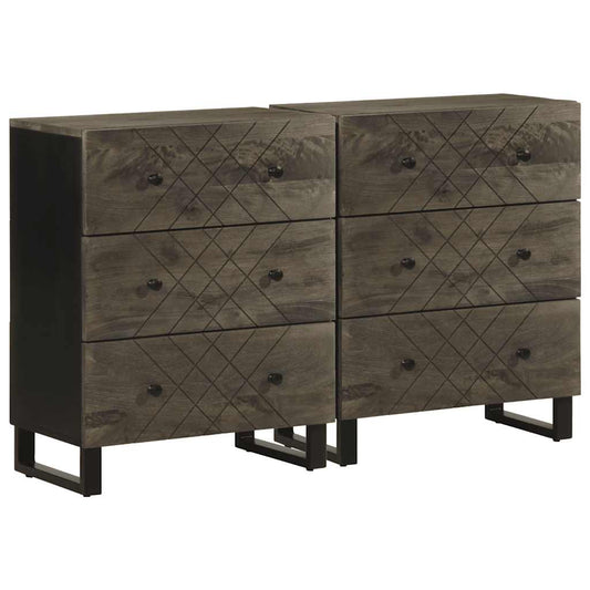 Skænke 2 Stk. 60X33X75 Cm Massivt Mangotræ Sort