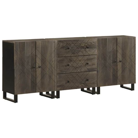Skænke 3 Stk. 60X33X75 Cm Massivt Mangotræ Sort