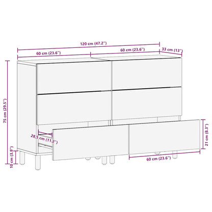 Skænk 2 Pcs Brun 60 X 33 X 75 Cm Massivt Akacietræ - Billede 12