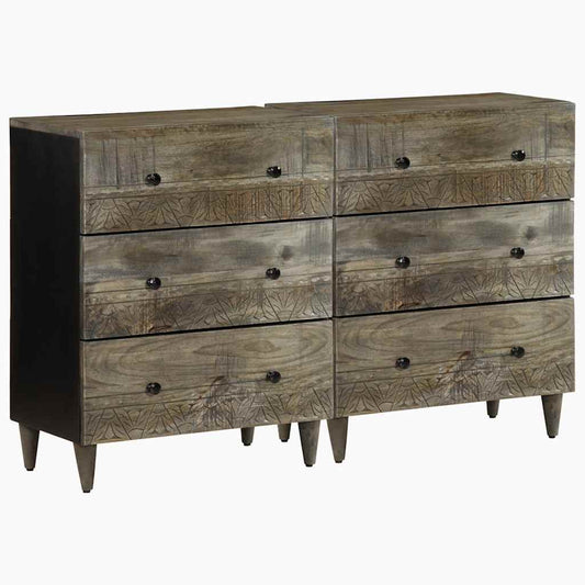 Skænke 2 Stk. 60X33,5X75 Cm Massivt Mangotræ Lysegrå Hvid