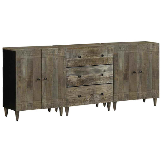 Skænke 3 Stk. 60X33,5X75 Cm Massivt Mangotræ Lysegrå Hvid