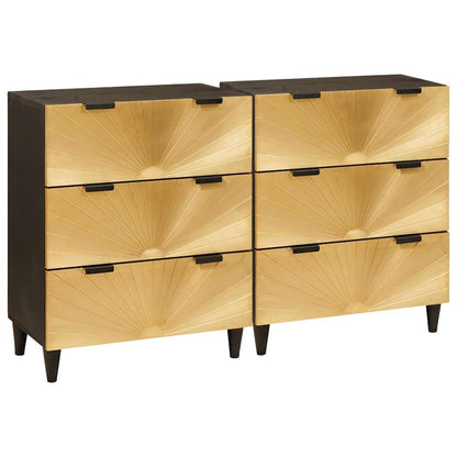Sideboard 2 Pcs Sort Og Guld 60 X 33 X 75 Cm Massivt Mangotræ - Hovedbillede
