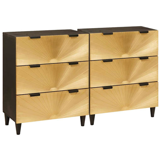Sideboard 2 Pcs Sort Og Guld 60 X 33 X 75 Cm Massivt Mangotræ - Hovedbillede