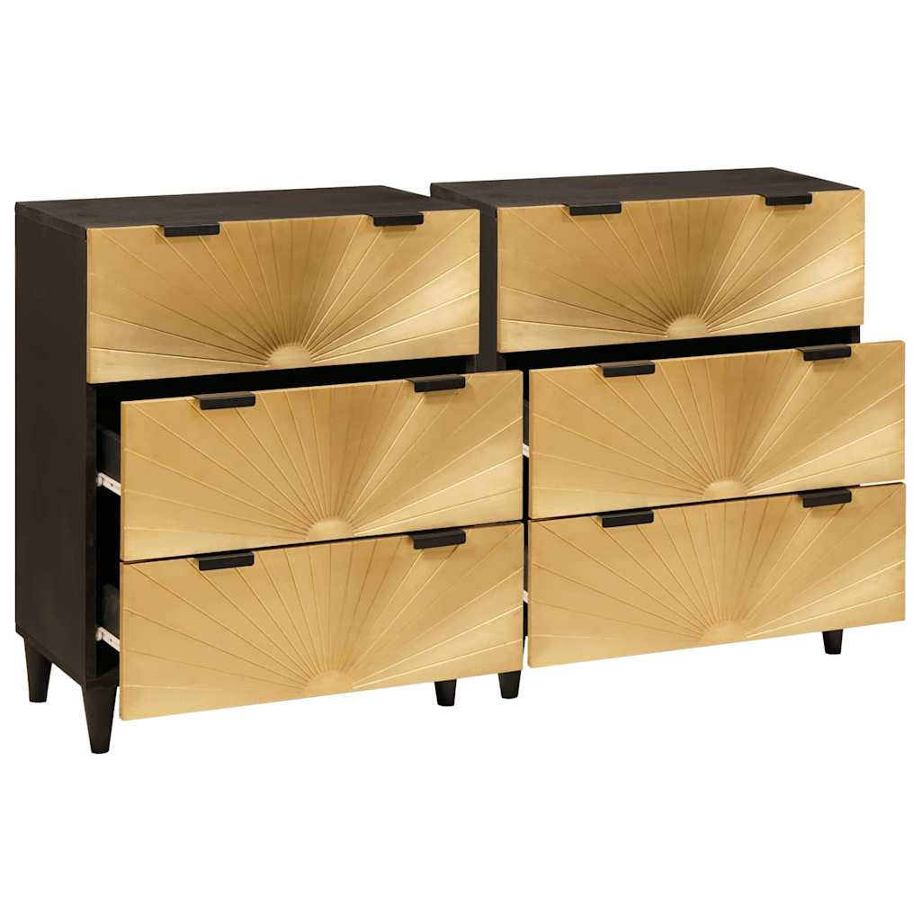 Sideboard 2 Pcs Sort Og Guld 60 X 33 X 75 Cm Massivt Mangotræ - Billede 2