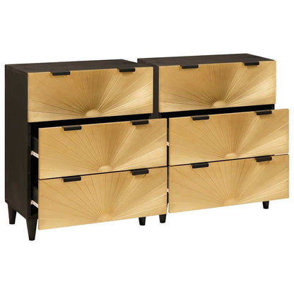 Sideboard 2 Pcs Sort Og Guld 60 X 33 X 75 Cm Massivt Mangotræ - Billede 2