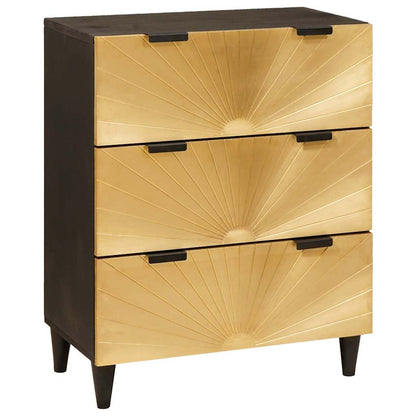 Sideboard 2 Pcs Sort Og Guld 60 X 33 X 75 Cm Massivt Mangotræ - Billede 3