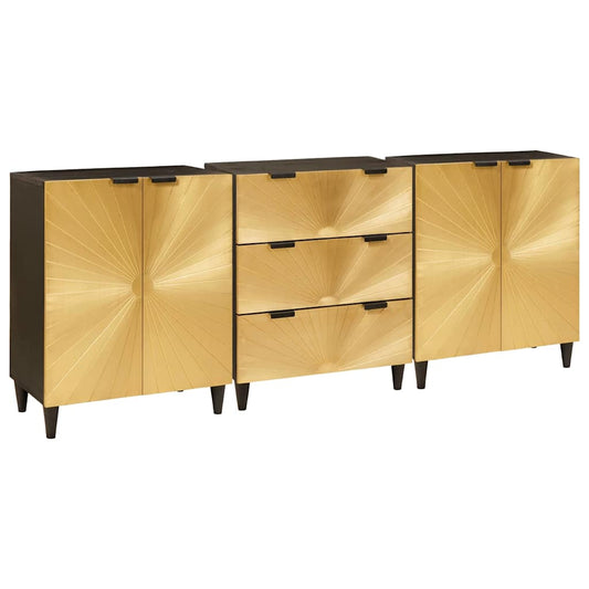 Sideboard 3 Pcs Sort Og Guld 60 X 33 X 75 Cm Massivt Mangotræ - Hovedbillede