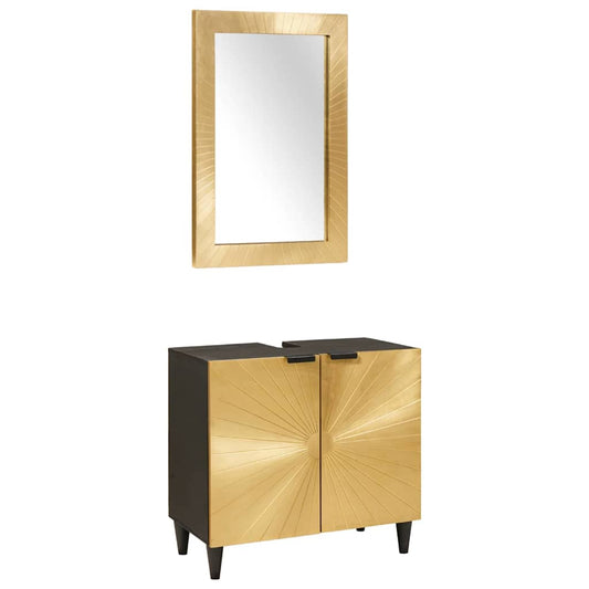 Badeværelsesmøbelsæt Med Dør 2 Pcs Sort Og Guld 62 X 33 X 58 Cm - Hovedbillede