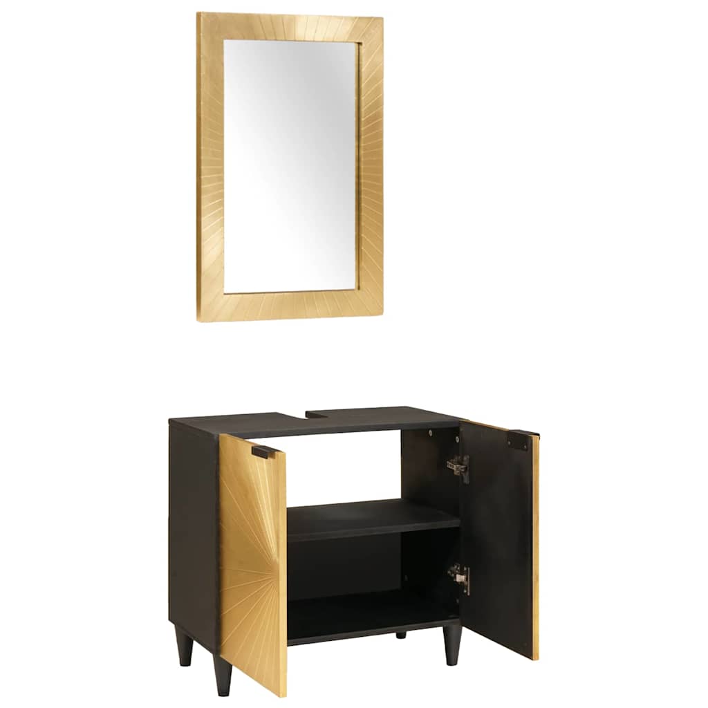 Badeværelsesmøbelsæt Med Dør 2 Pcs Sort Og Guld 62 X 33 X 58 Cm - Billede 2