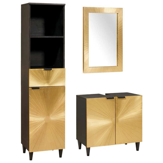 Badeværelsesmøbelsæt 3 Pcs Sort Og Guld 38 X 33 X 160 Cm - Hovedbillede