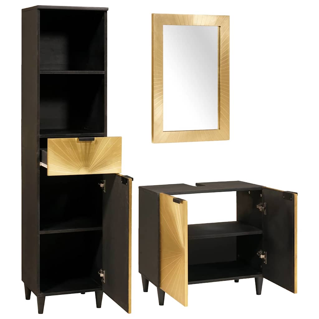 Badeværelsesmøbelsæt 3 Pcs Sort Og Guld 38 X 33 X 160 Cm - Billede 2