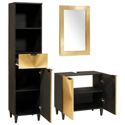 Badeværelsesmøbelsæt 3 Pcs Sort Og Guld 38 X 33 X 160 Cm - Billede 2