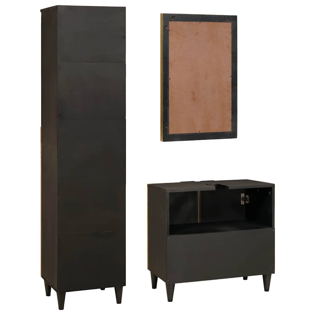 Badeværelsesmøbelsæt 3 Pcs Sort Og Guld 38 X 33 X 160 Cm - Billede 7