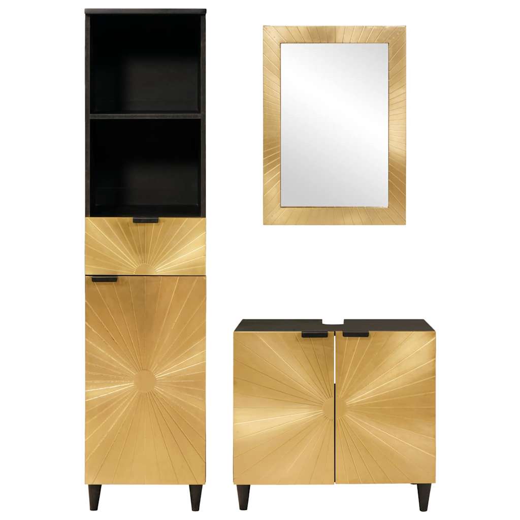 Badeværelsesmøbelsæt 3 Pcs Sort Og Guld 38 X 33 X 160 Cm - Billede 6