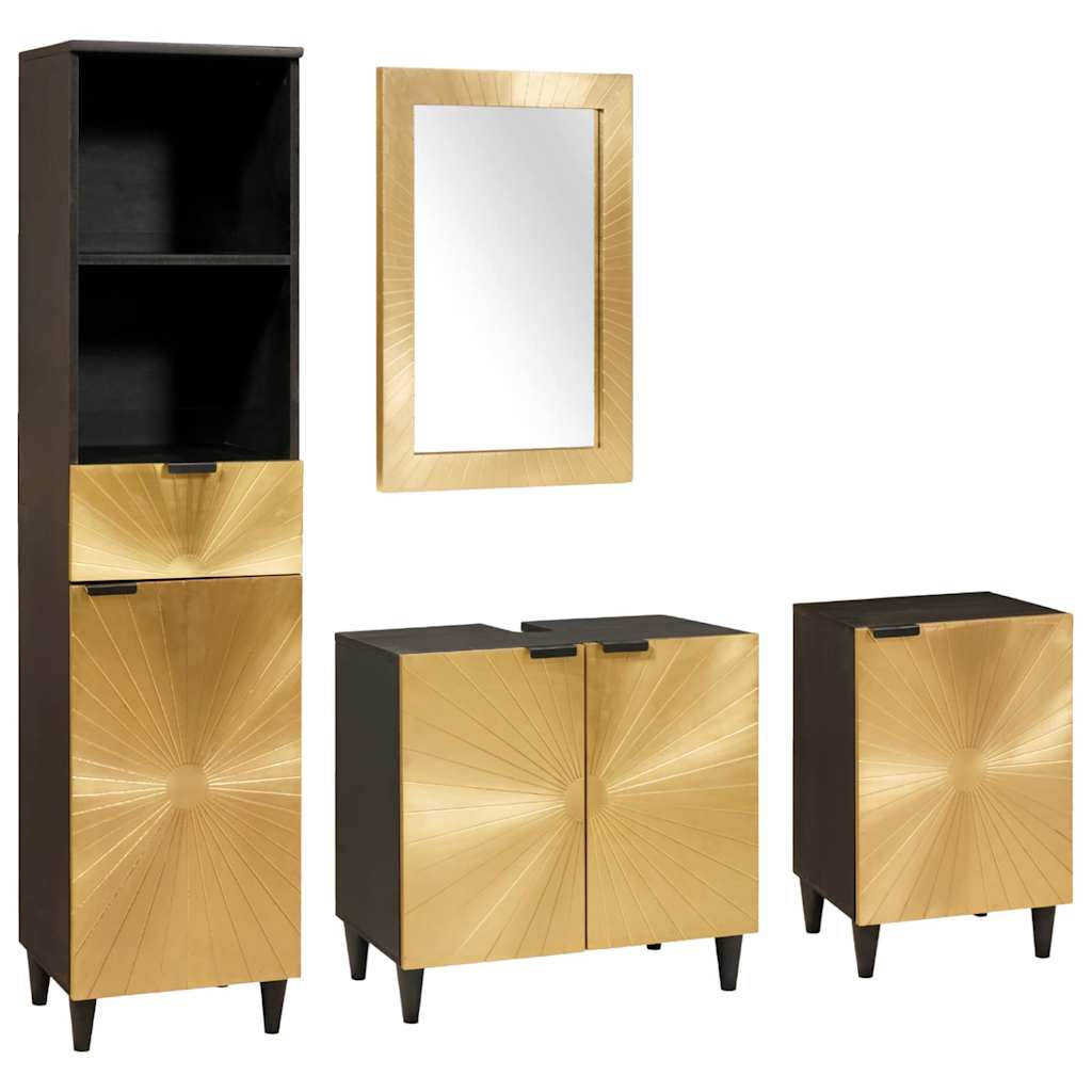 Badeværelsesmøbelsæt 4 Pcs Sort Og Guld 38 X 33 X 160 Cm - Hovedbillede